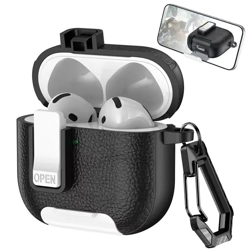 Can be used in mobile phone holders For AirPods Pro 3 Case Shockproof Protective Cover For AirPods 1 2 3 4 Pro Leather Bracket