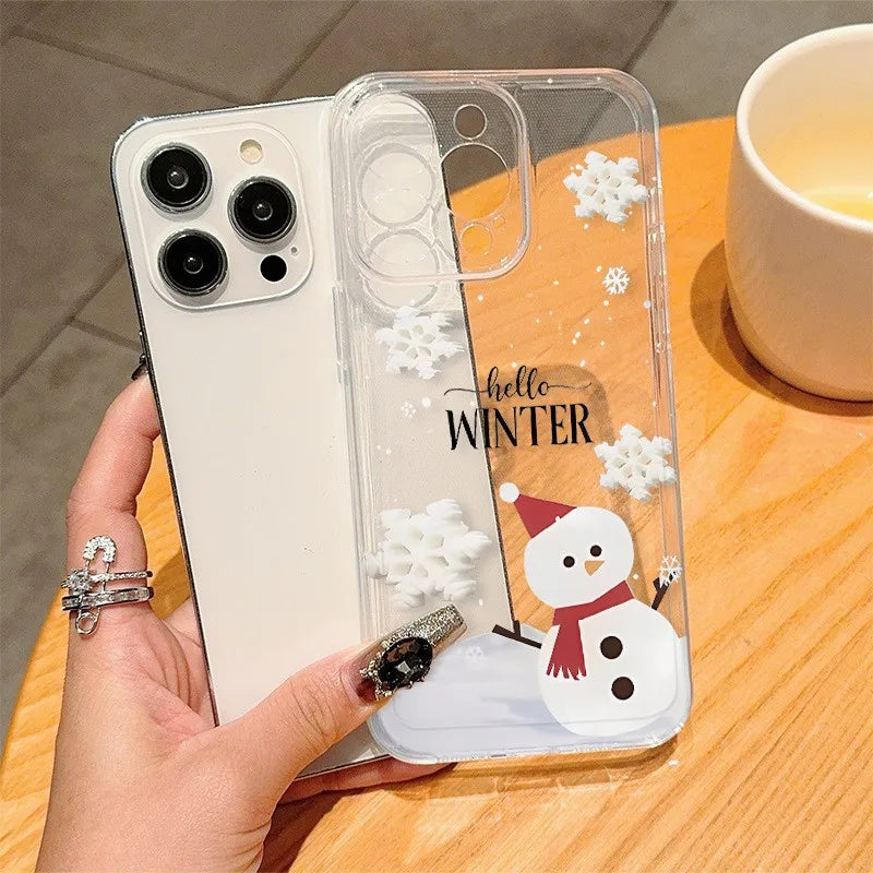 New Year Christmas Gift Clear Phone Case For iPhone 17 16 15 14 13 12 11 Pro Max Air Plus 13Mini Santa Claus Shell Cover Fundas