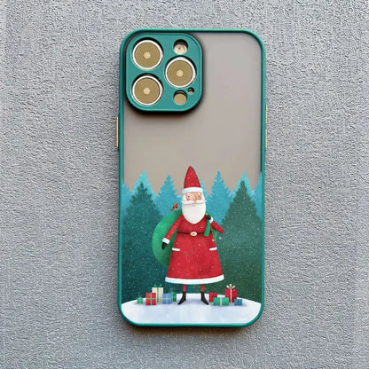 Luxury Cartoon Christmas Phone Cases for IPhone 11 12 13 Mini Pro Max 14 15 16 Pro Max Plus XS XR X Simple Santa Shockproof Case