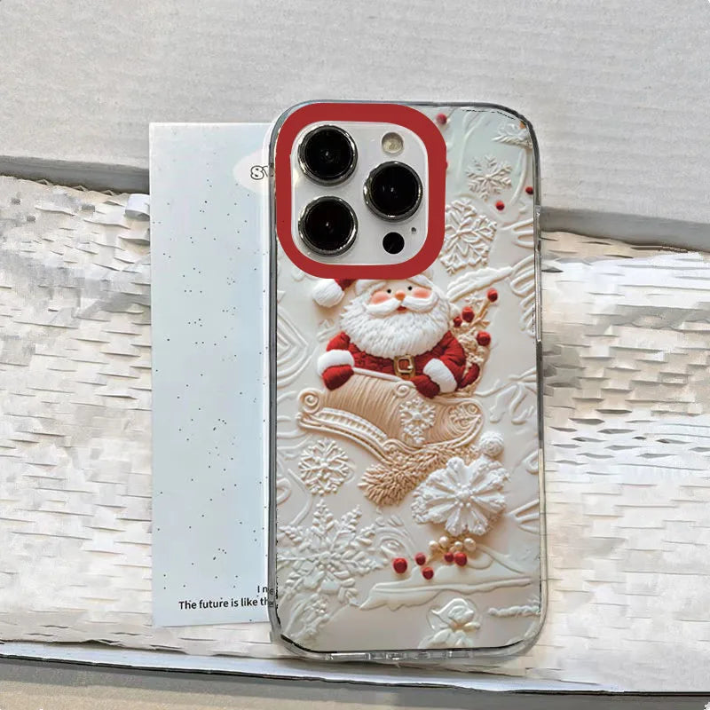 Christmas Tree Santa Claus Clear Phone Case For iPhone 16 Cases iPhone 17 Air 14 12 13 15 Pro Max XS X XR 8 7 Plus TPU Cover