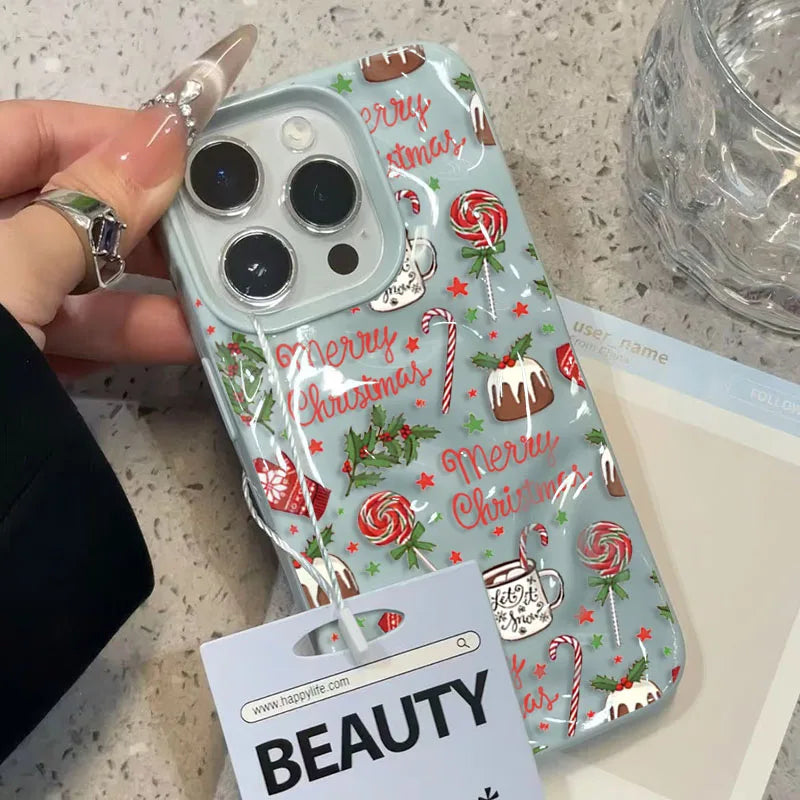 Christmas cake lollipop red Stars Phone Cases for iPhone 11 12 13 14 15 16 17 Pro Max Air Plus Shockproof Soft TPU Cover Case
