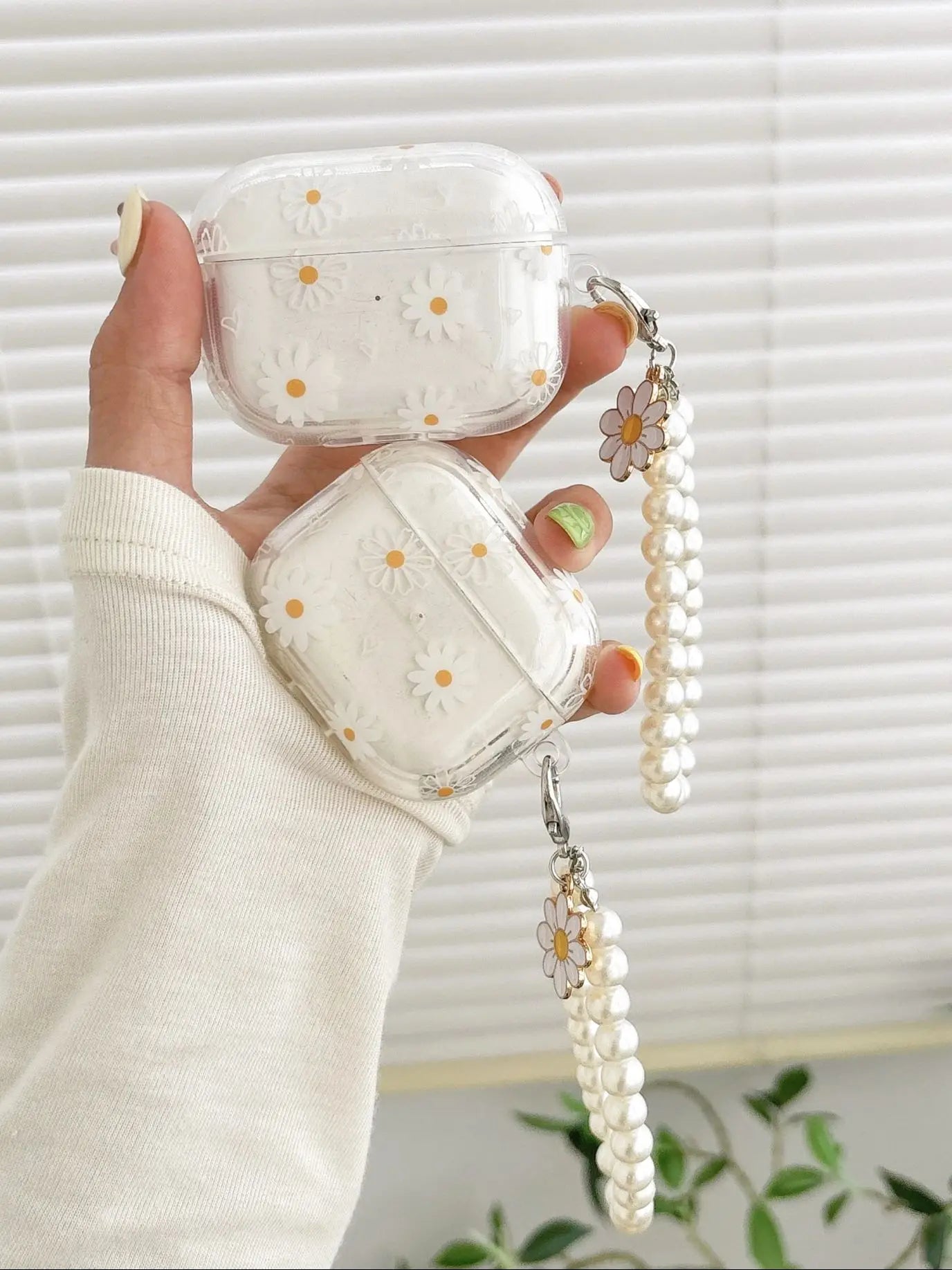 Wireless Bluetooth case for AirPods1/2 AirPods3 AirPods pro and pro2 tpu flower pattern earphone cover with imitation pearl chai