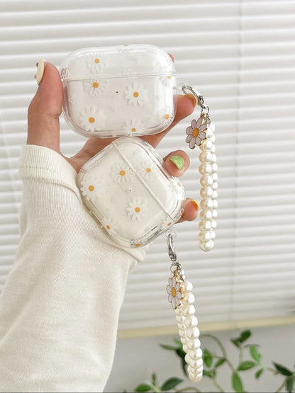 Wireless Bluetooth case for AirPods1/2 AirPods3 AirPods pro and pro2 tpu flower pattern earphone cover with imitation pearl chai
