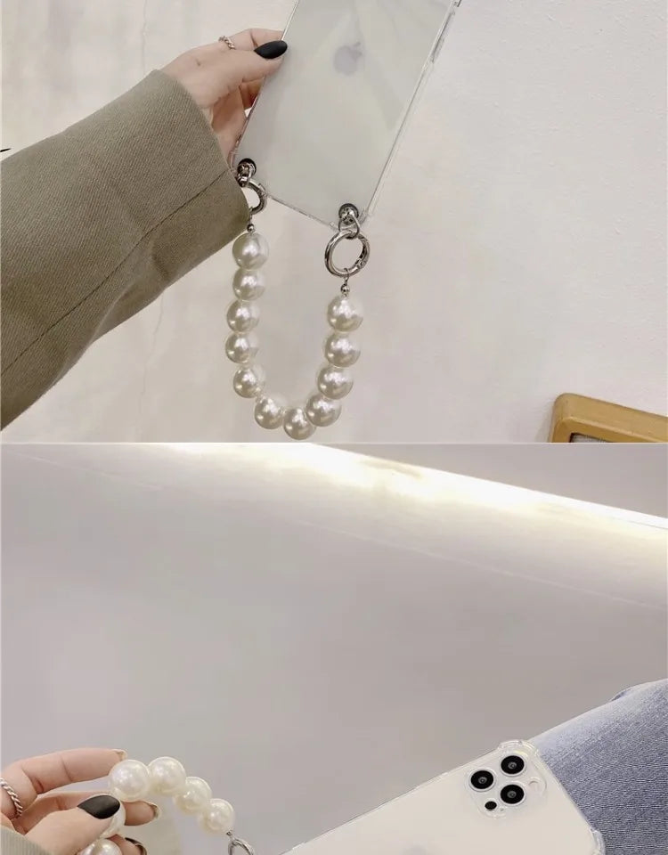 Pearl Bracelet Chain Phone case For iPhone 16 15 14 13 12 11 Pro X XS Max XR 7 8 Plus Shockproof Protection Cover