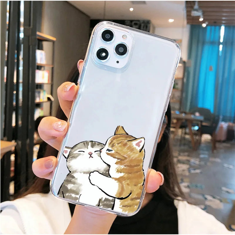 Cartoon Cat Couple Phone Case For iPhone 11 12 13 14 Pro MAX 7 8 Plus Cases For iPhone XR X XS MAX Cover Shockproof Fundas Bags
