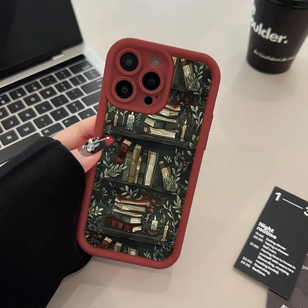 Book Shelf Creative Pattern Silicone Phone Case For iPhone 16 Pro Max Cases iPhone 15 14 13 12 11 XS Max X XR 7 8 Plus 16E Cover