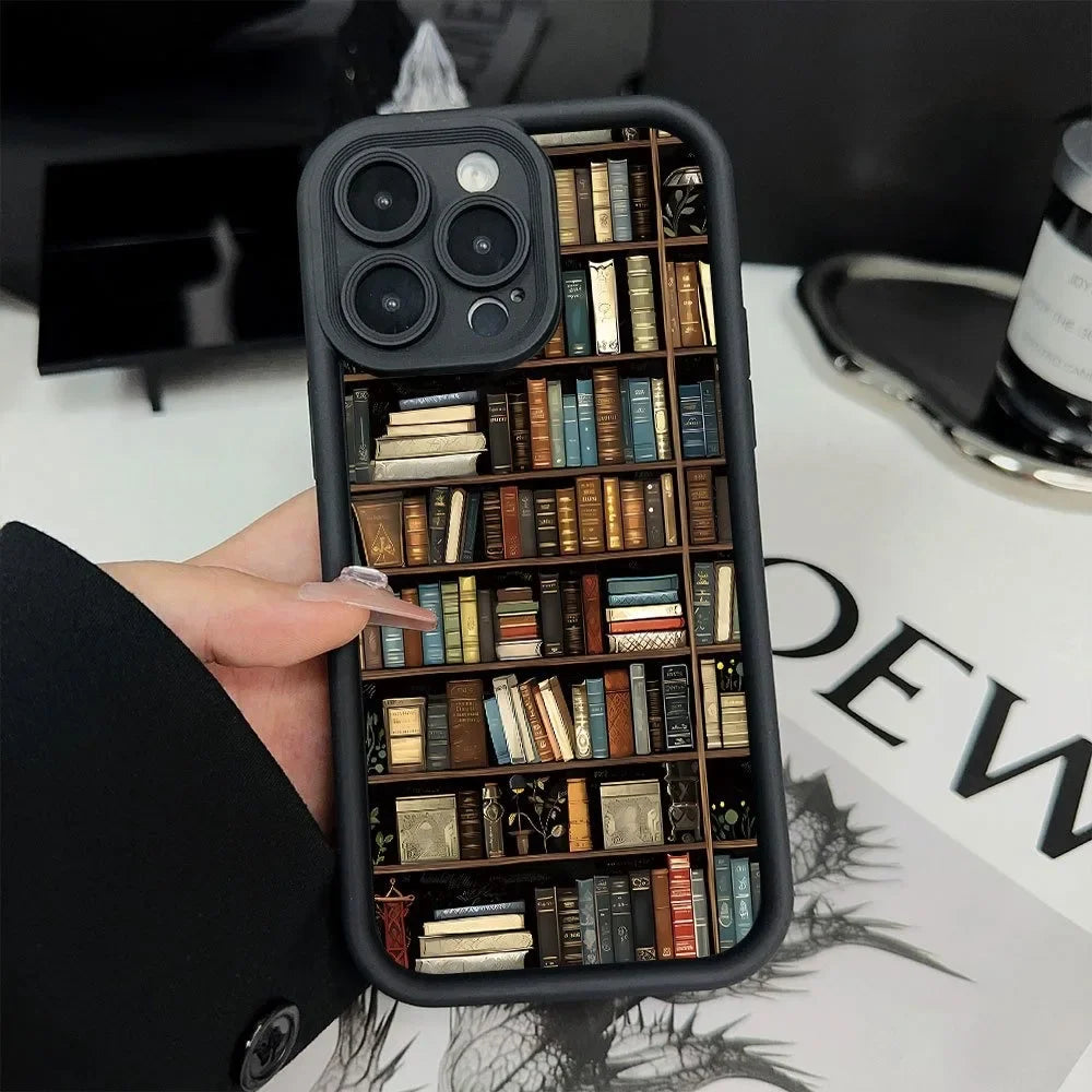 Book Shelf Creative Pattern Silicone Phone Case For iPhone 16 Pro Max Cases iPhone 15 14 13 12 11 XS Max X XR 7 8 Plus 16E Cover