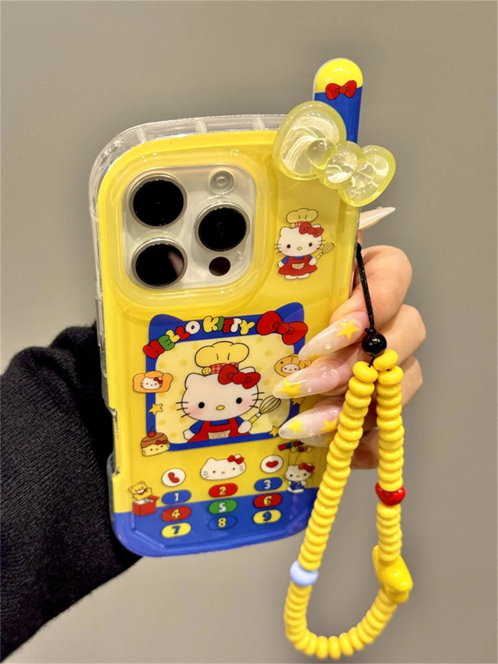 ins Cute Hello Kitty Bow Telephone Phone Case For iPhone 16 15 14 13 Pro Max Shockproof Bumper Protective Back Cover 3D Fundas