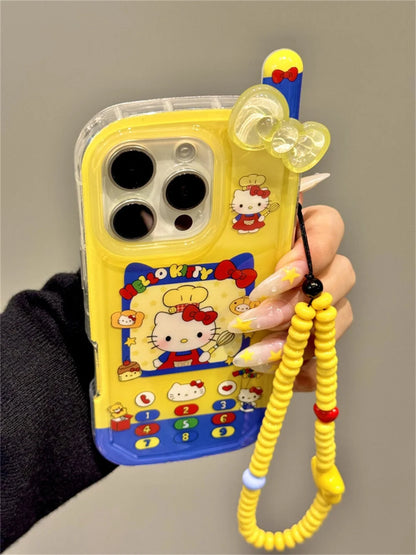 ins Cute Hello Kitty Bow Telephone Phone Case For iPhone 16 15 14 13 Pro Max Shockproof Bumper Protective Back Cover 3D Fundas