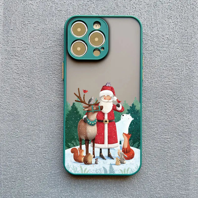 Luxury Cartoon Christmas Phone Cases for IPhone 11 12 13 Mini Pro Max 14 15 16 Pro Max Plus XS XR X Simple Santa Shockproof Case