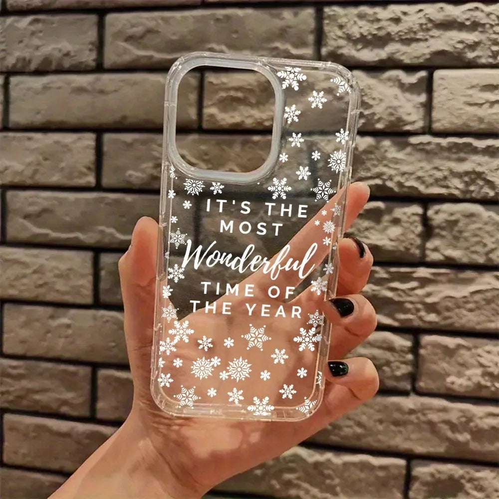 Christmas Cute Snowflakes Aesthetic Clear Phone Case Cover for iPhone 17 16 11 12 13 14 15 Pro Max XR XS X 7 8 Plus 17 Air Cases