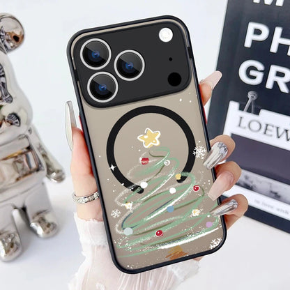 Christmas Pattern Magnetic Phone Case For iPhone Air 16e 17 16 15 Pro Max 14 13 12 Pro 11 16 Plus Shockproof Acrylic Matte Cover