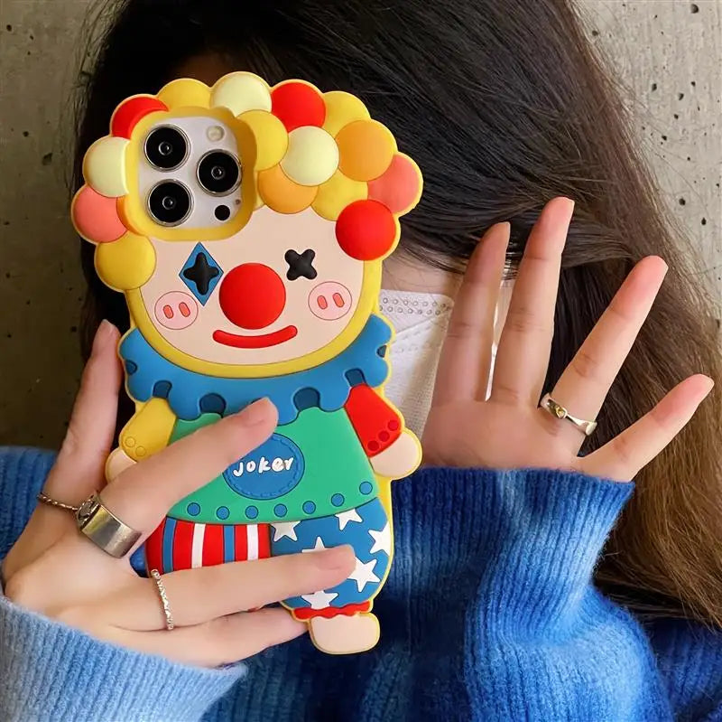 3D Cartoon Silicone Phone Case For iphone 17 16 15 14 Pro Max Face Cute Joker Clown Cases FO iphone 13 12 11 Shockproof Cover