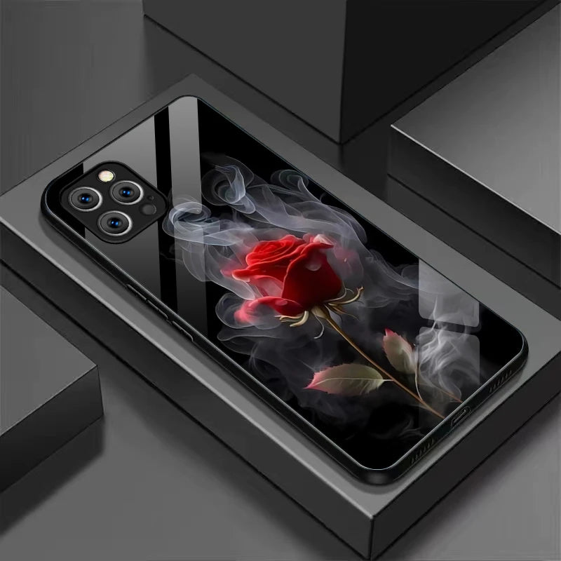 Suitable For [iPhone 11 12 13 14 15 16 Pro Max Plus Mini] Glass Phone Case Cover,Protect Soft Cover Cases