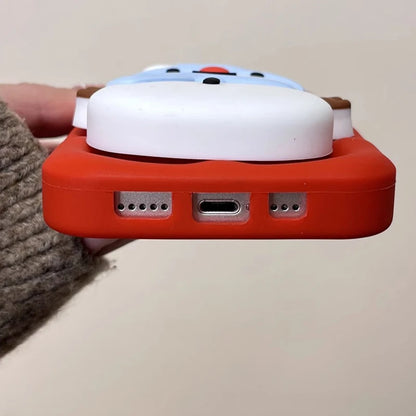 Christmas Tree Cute 3D Snowman Holder Stand Phone Case For iPhone 17 Pro Max 16 15 14 13 Air Shockproof Soft Silicone Back Cover