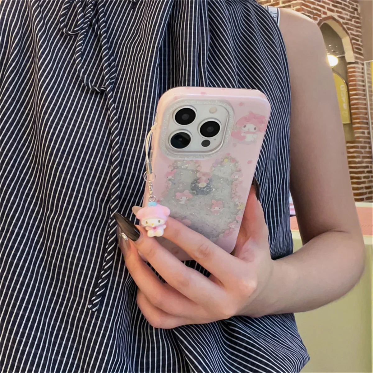 Funny Cute Clear Glitter Melody Phone Case For iPhone 16 Pro 15 14 Pro Max Protective Cover with Pendant Shockproof Cases