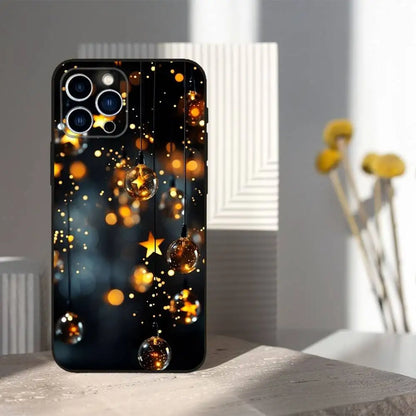 Christmas Art Decorations Phone Case For iPhone 16,15,14,13,12,11 Plus,Pro Max,XS,X,XR,SE,Mini,8,7,Soft Silicone Black Cover