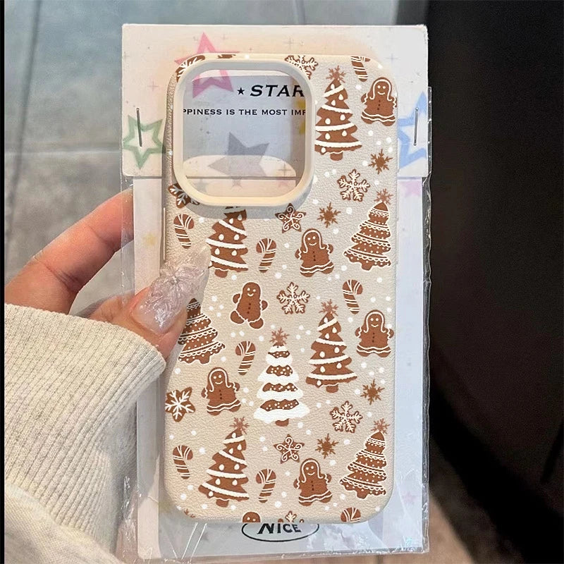 Christmas Phone Case For iPhone 17 11 13 12 15 14 16 Pro Max XS XR X 7 8 Plus 17 Air Snowman Christmas Tree Lychee Texture Cover