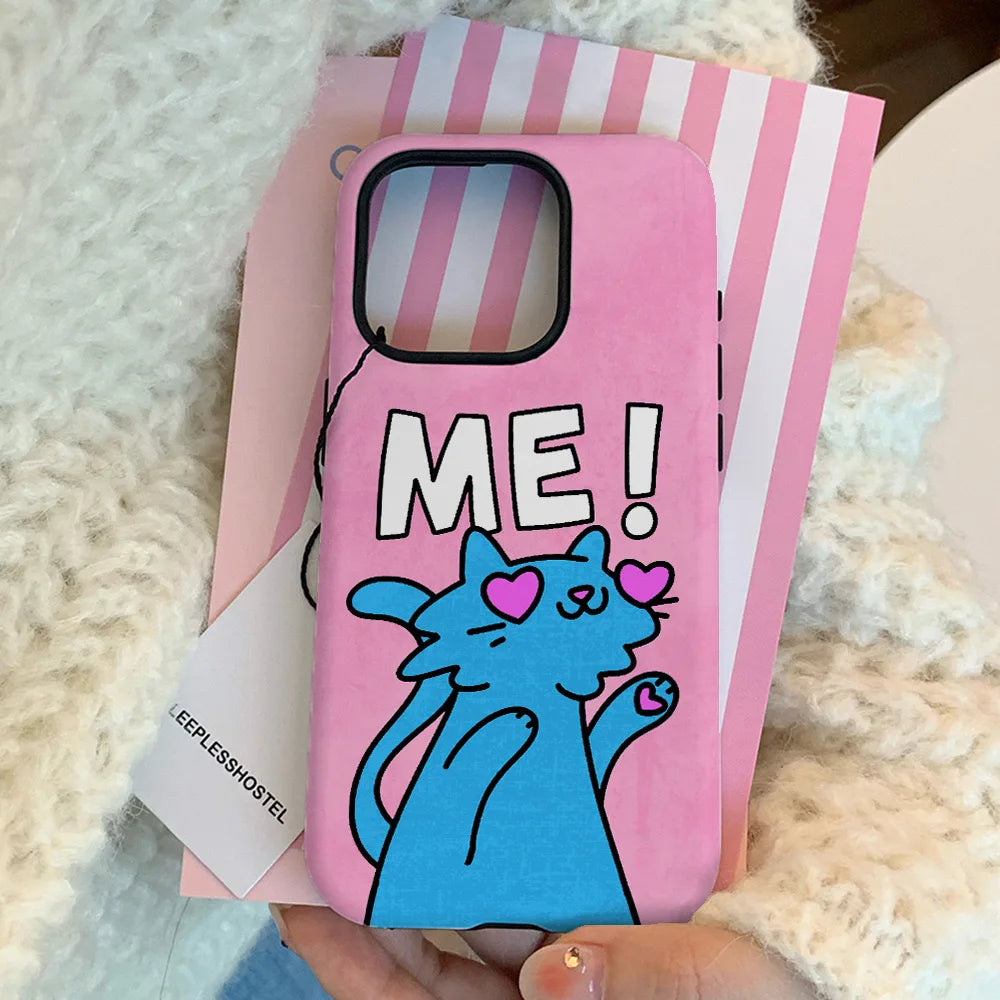 Funny Love Pink Cat Phone Case for IPHONE 16 15PRO MAX 14 13 12 11 PRO 14 Plus XR XS Acrylic TPU Two in One Mobile Phone Cases