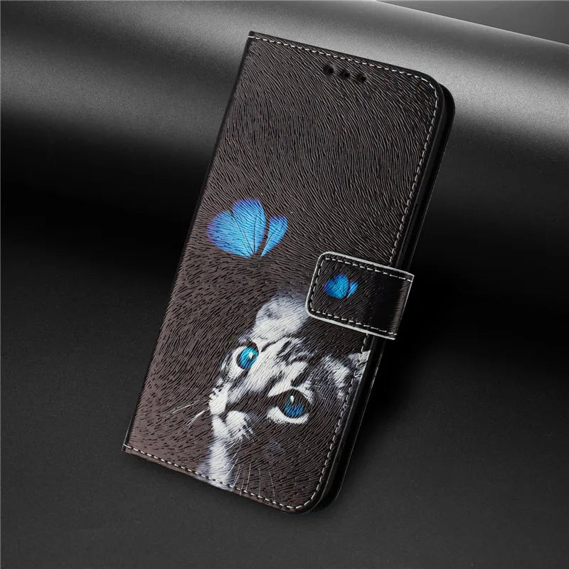 13 Leather Phone Case For iPhone 13 12 Mini 11 Pro 13Pro 12Pro Max 11Pro Coque Flip Cover Wallet Magnetic Painted Cases Cat Bear