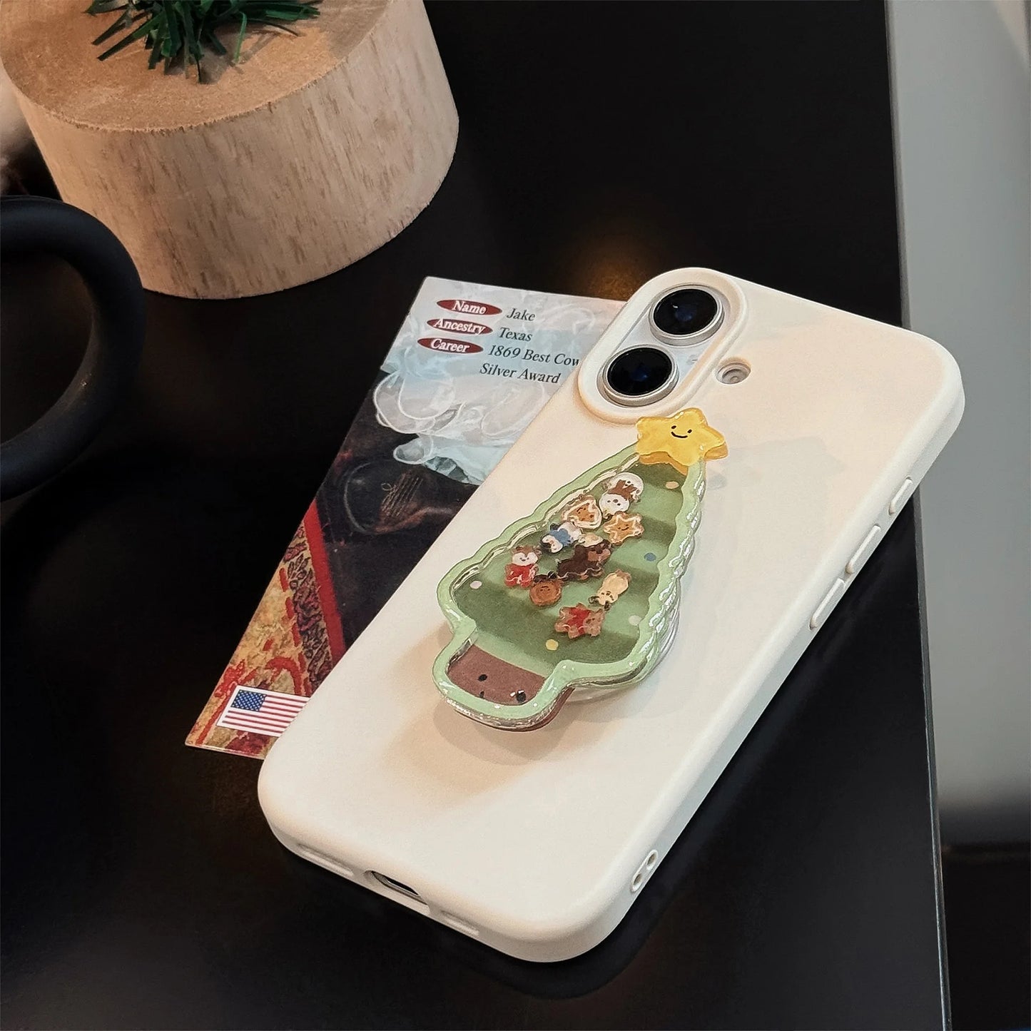 Christmas Tree Phone Cases with Holder for iPhone 16 15 14 Pro Max 13 12 11 Soft Matte Shockproof Cover with Stand