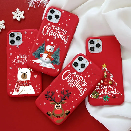 Christmas Gift Phone Case For iPhone 16 15 12 13 14 11 Pro Max Mini Cute Reindeer Santa Cover For iPhone XS X XR SE 8 Plus Shell