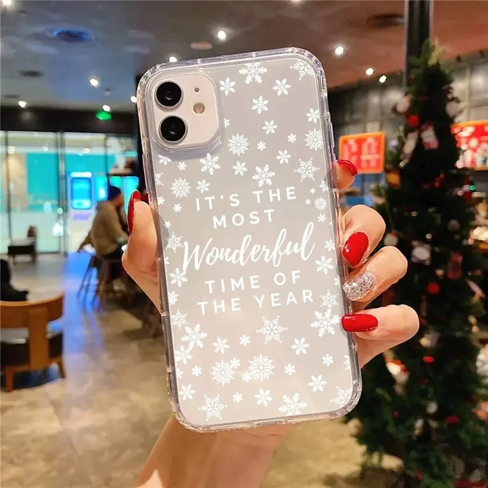 Christmas Cute Snowflakes Aesthetic Clear Phone Case Cover for iPhone 16 11 12 13 14 15 Pro Max XR XS X 7 8 Plus SE 3 2022 Cases