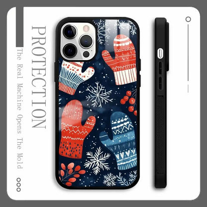 Christmas Gloves Cool Phone Case For IPhone 16 15 14 13 12 11 Pro Max Plus Mini Plus Hard Mirror Surface Protect Funda