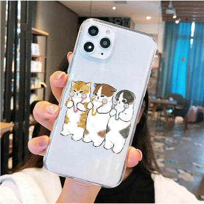 Cartoon Cat Couple Phone Case For iPhone 11 12 13 14 Pro MAX 7 8 Plus Cases For iPhone XR X XS MAX Cover Shockproof Fundas Bags