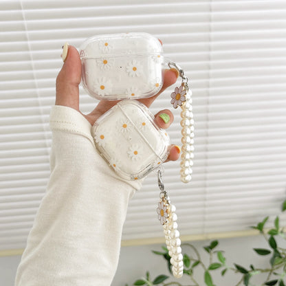 Wireless Bluetooth case for AirPods1/2 AirPods3 AirPods pro and pro2 tpu flower pattern earphone cover with imitation pearl chai