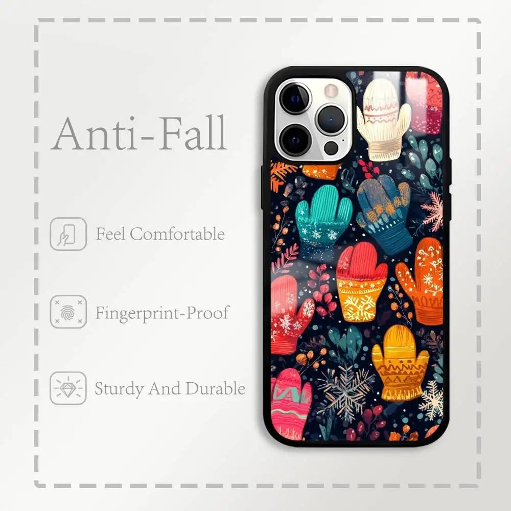 Christmas Gloves Cool Phone Case For IPhone 16 15 14 13 12 11 Pro Max Plus Mini Plus Hard Mirror Surface Protect Funda