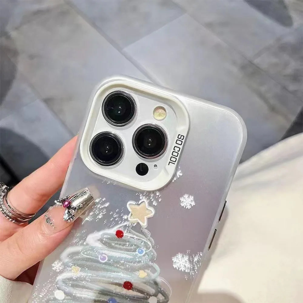ins Snowflake Christmas Tree Phone Case For iPhone 16 Pro Max 15 Pro 14 13 12 11 Glitter Y2K Christmas Phone Cases For iPhone 15