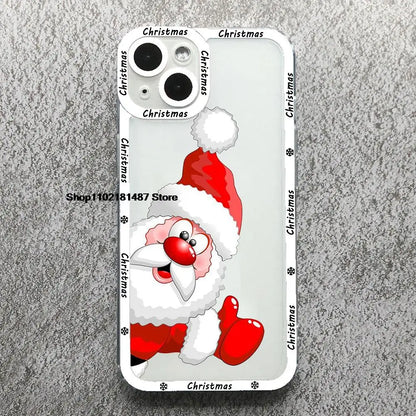 Cartoon New Year Christmas Phone Case For iPhone 13 12 11 14 15 16 17 Pro Max 16Plus 17AIR Cute elk santa Clear Soft bumper Case