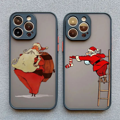 Luxury Cartoon Christmas Phone Cases for IPhone 11 12 13 Mini Pro Max 14 15 16 Pro Max Plus XS XR X Simple Santa Shockproof Case