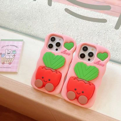 Phone Cases Cute  Soft  Silicone 3D Potted stand for IPhone16  12 13 14 15 Pro Max Shatterproof  Cover Cartoon Protective Shell