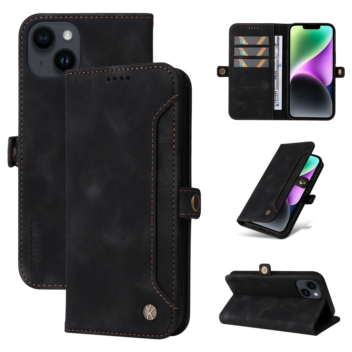 Business Leather Cases for iPhone 16 15 14 13 12 11 Pro Max Plus mini XS XR SE 2020 2022 16e Case Cover coque Flip Wallet Phone
