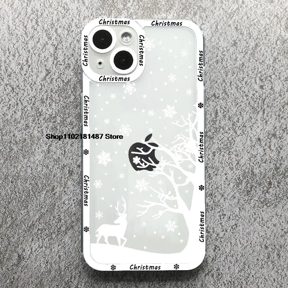 Cartoon New Year Christmas Phone Case For iPhone 13 12 11 14 15 16 17 Pro Max 16Plus 17AIR Cute elk santa Clear Soft bumper Case