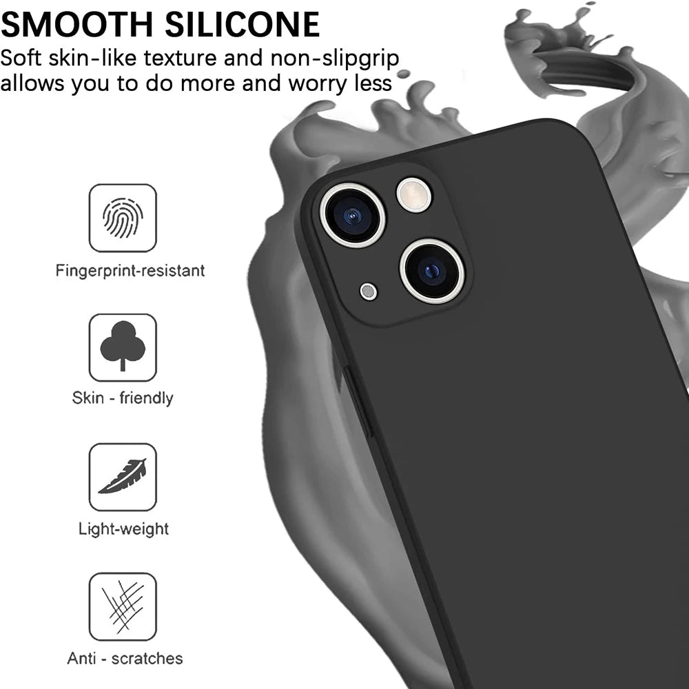 Shockproof Black Phone Case For iPhone 16 15 Pro Fundas For iphone 11 12 13 14 Pro Max 15 Plus Camera Protection Back Cover Case
