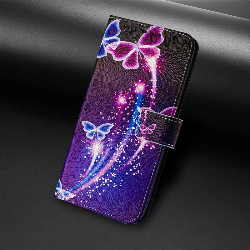 13 Leather Phone Case For iPhone 13 12 Mini 11 Pro 13Pro 12Pro Max 11Pro Coque Flip Cover Wallet Magnetic Painted Cases Cat Bear