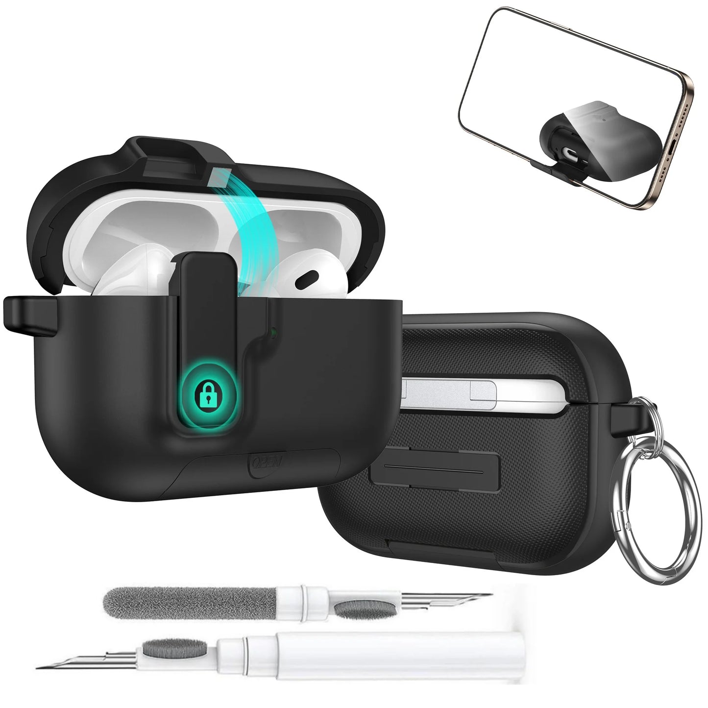 2025 for Airpods Pro 3 Protective Case Phone Stand Design with Cleaner Kit Magnetic Automatic Lock for Airpods Pro 3(Sand Stone)