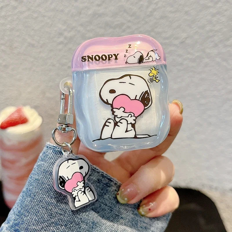 Earphone Case For Airpods 1 2 3 4 Pro 2 Cute Cartoon Peanut Snoopy Wireless Bluetooth Headset Protective Cover With Key Chain