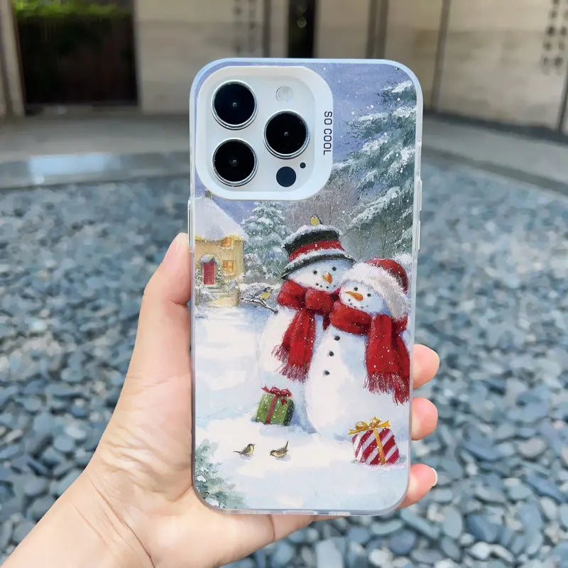 Christmas New Year Gifts Elk Snow Phone Case For iPhone 13 14 Pro Max 16 15 11 12 Mini Pro Max 15 14 Plus Shockproof Laser Cover