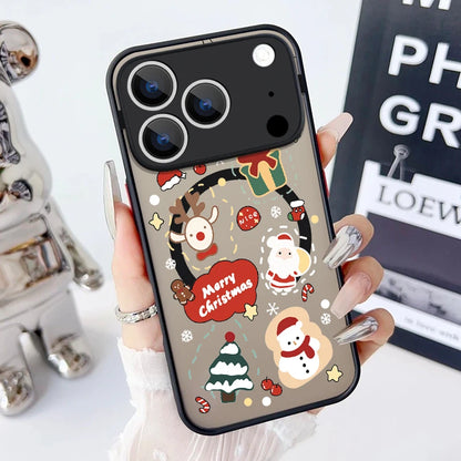 Christmas Pattern Magnetic Phone Case For iPhone Air 16e 17 16 15 Pro Max 14 13 12 Pro 11 16 Plus Shockproof Acrylic Matte Cover