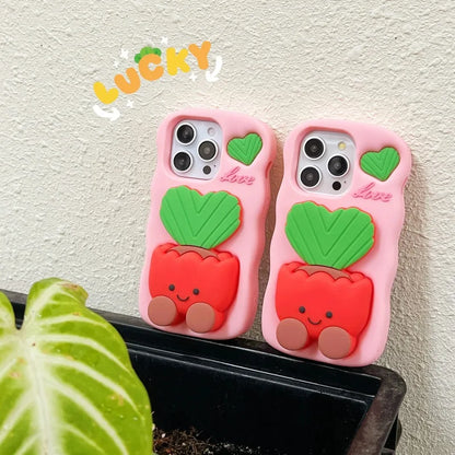 Phone Cases Cute  Soft  Silicone 3D Potted stand for IPhone16  12 13 14 15 Pro Max Shatterproof  Cover Cartoon Protective Shell