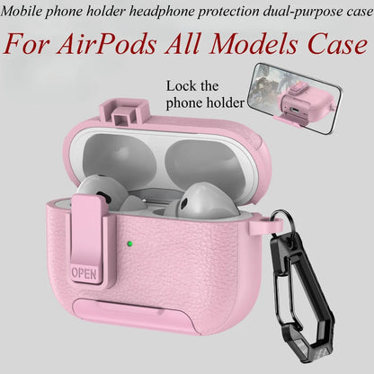 Can be used in mobile phone holders For AirPods Pro 3 Case Shockproof Protective Cover For AirPods 1 2 3 4 Pro Leather Bracket