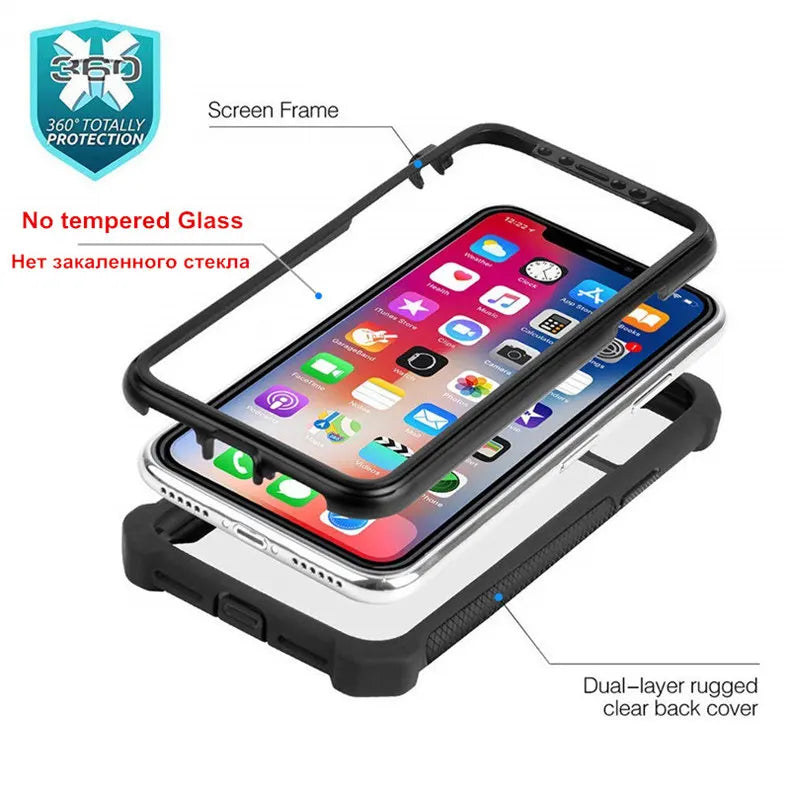 Heavy Duty Protection Urban Doom Armor PC+TPU Case for iPhone 16 15 14 13 12 11 Pro Max Plus Transparent Shockproof Cover