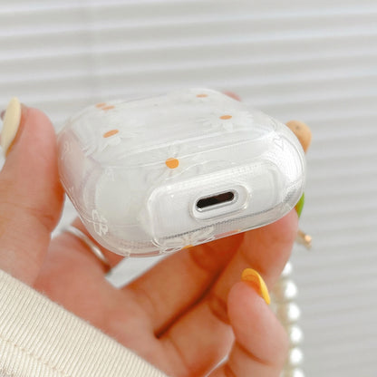 Wireless Bluetooth case for AirPods1/2 AirPods3 AirPods pro and pro2 tpu flower pattern earphone cover with imitation pearl chai