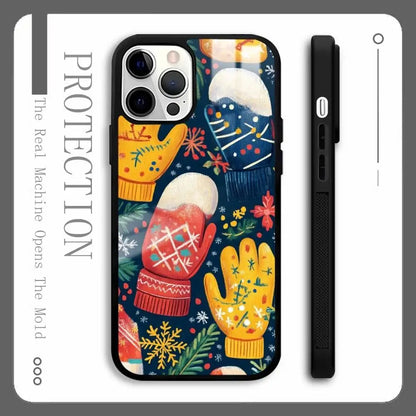 Christmas Gloves Cool Phone Case For IPhone 16 15 14 13 12 11 Pro Max Plus Mini Plus Hard Mirror Surface Protect Funda