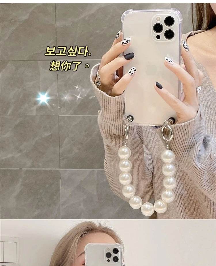 Pearl Bracelet Chain Phone case For iPhone 16 15 14 13 12 11 Pro X XS Max XR 7 8 Plus Shockproof Protection Cover