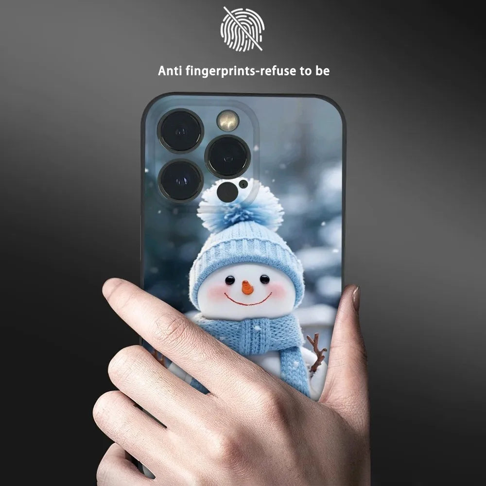 Christmas Winter Snowman Cute Phone Case For IPhone 16 15 14 13 12 11 Pro Max Plus Mini Frosted Soft Shell Funda